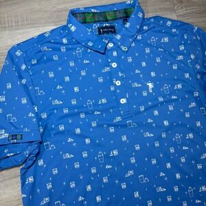 William Murray Performance Golf Polo Shirt Cocktail All‎ Over Print Blue Mens L